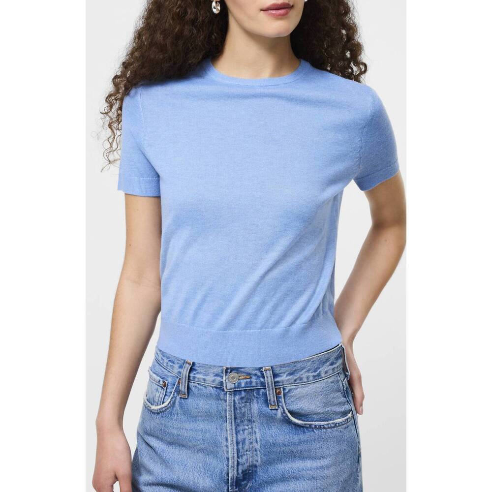 NEW FRENCH CONNECTION nola fine knit short sleeve top in thistle blue